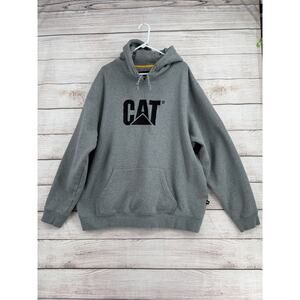 CAT Trademark Hoodie Sweatshirt Mens 3XL Heathered Gray Kangaroo Pocket
